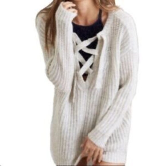 Aerie Oversized Lace-Up Pullover Sweater Tunic - Picture 1 of 13